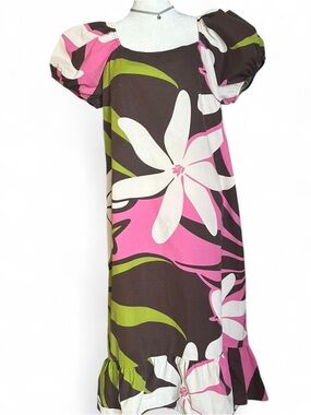 me too Girls Floral Puff-Sleeve Maxi Dress in Brown, Pink & White
